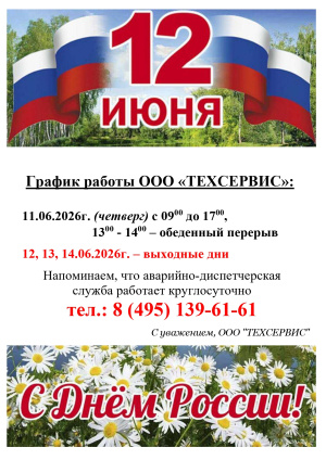 12 июня - День России. График работы "Техсервис"